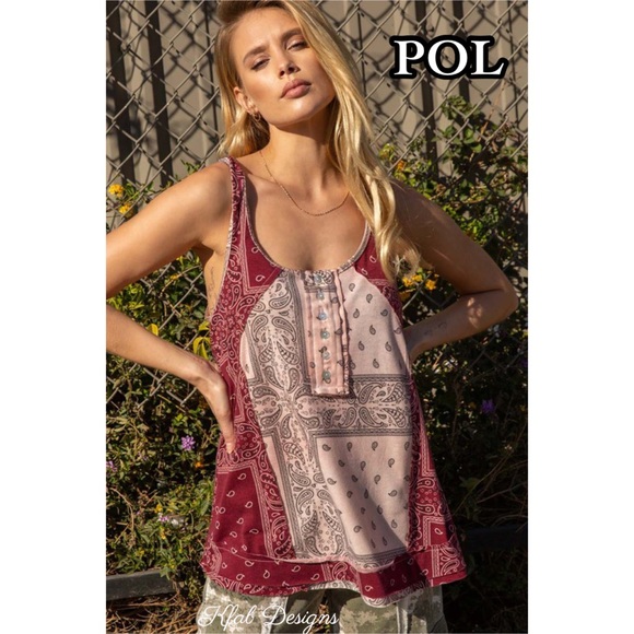 Tops - ❤️LAST! Sleeveless Super Soft Knit Paisley Mixed Print Button Detail Top!